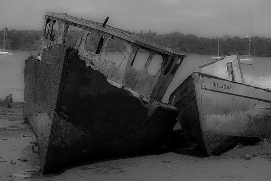 Abandoned wooden boat wrecks wall art print