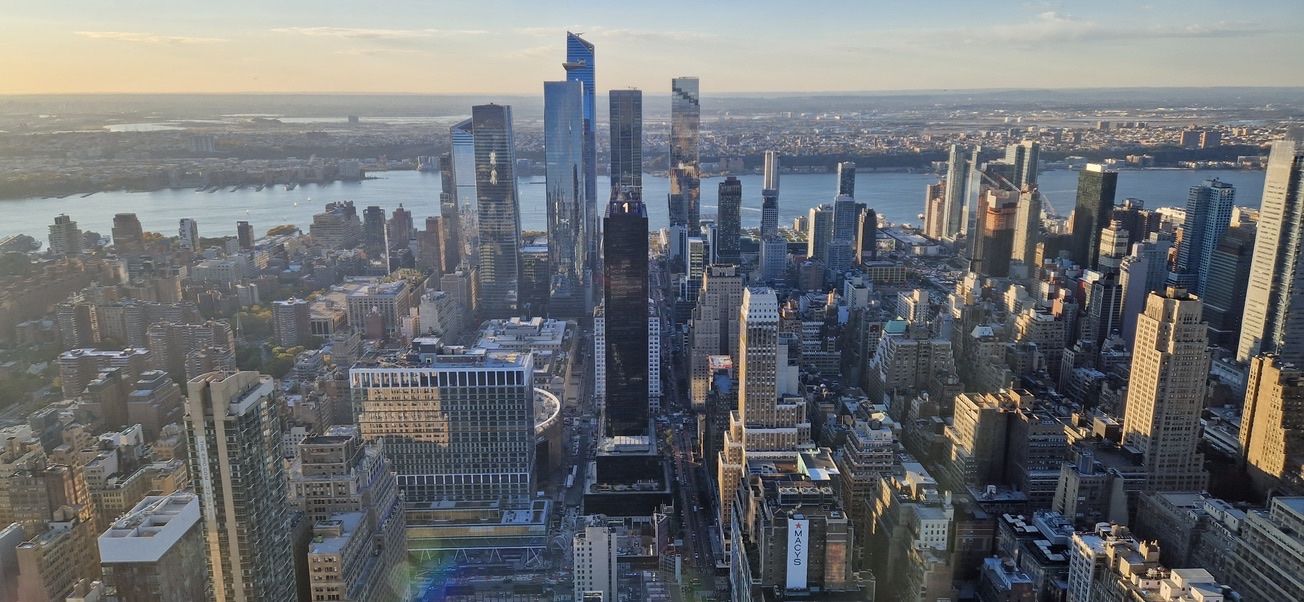Aerial daytime view of a city skyline and waterfront, architecture photography