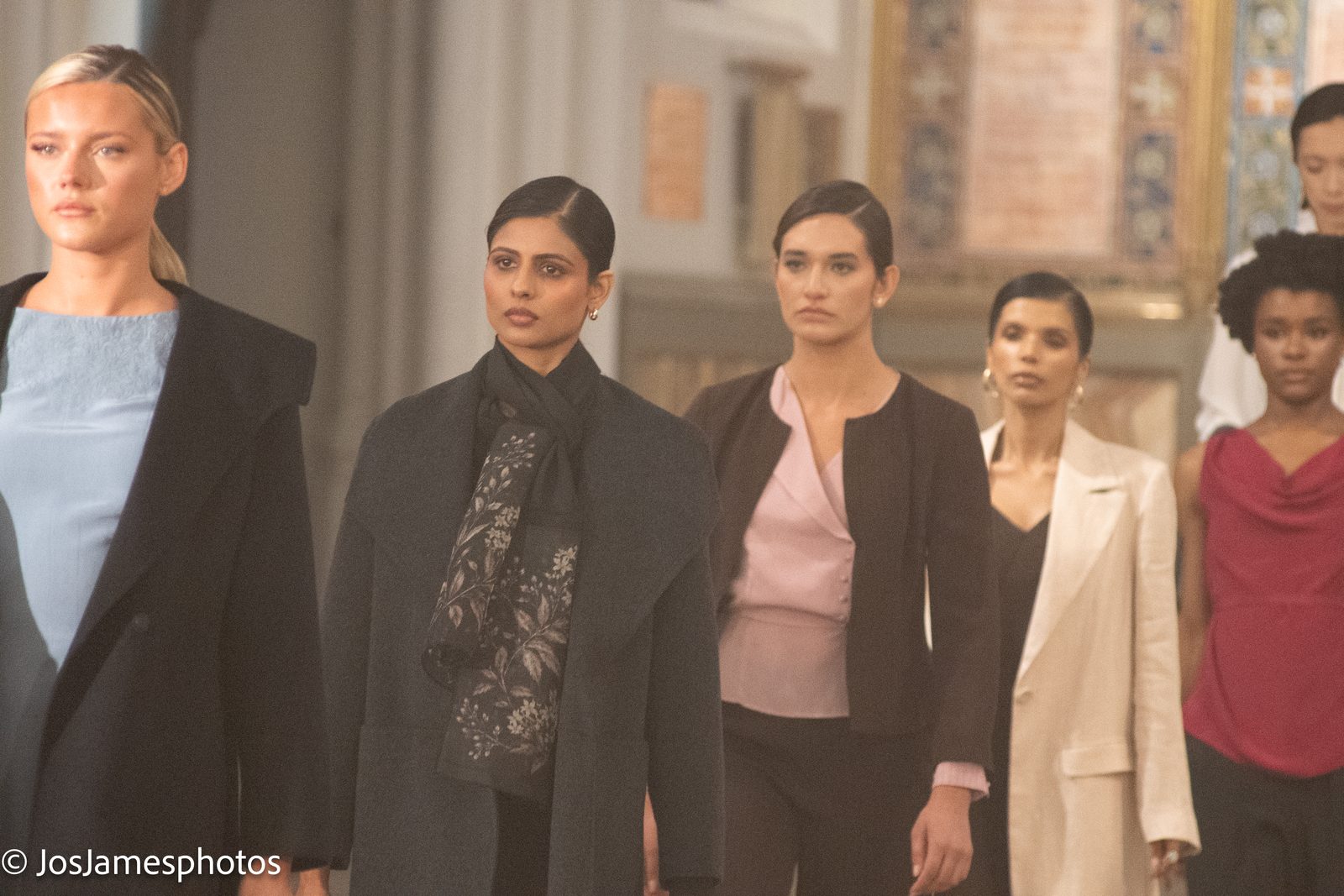 Catwalk finale line-up of models, London Fashion Week 2026 event photography